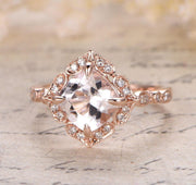 Limited Time Sale Antique 1.25 carat Morganite and Diamond Engagement Ring in 10k Rose Gold for Women