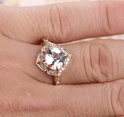 Limited Time Sale Antique 1.25 carat Morganite and Diamond Engagement Ring in 10k Rose Gold for Women