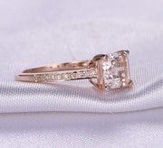 Antique 1.25 carat Morganite and Diamond Engagement Ring in 10k Rose Gold for Women