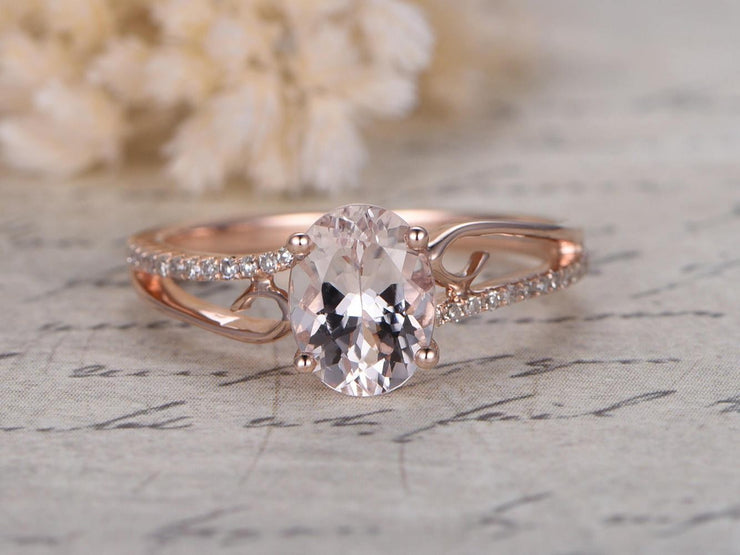 Antique 1.25 Carat Peach Pink Morganite and Diamond Engagement Ring in 10k Rose Gold