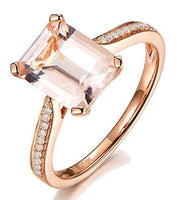 Limited Time Sale Antique 1.25 Carat Peach Pink Morganite (emerald cut Morganite) and Diamond Engagement Ring in 10k Rose Gold