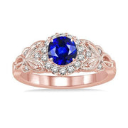 Limited Time Sale Antique Vintage design 1.25 Carat Blue Sapphire and Moissanite Diamond Engagement Ring in 10k Rose Gold for Women on Sale