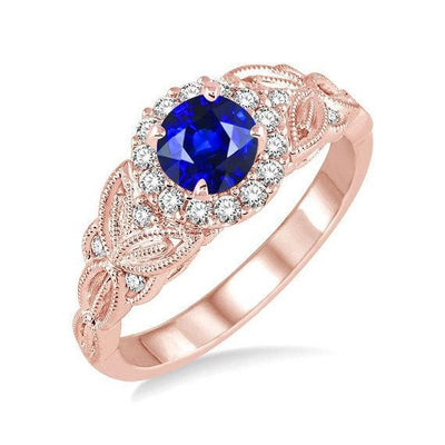 Limited Time Sale Antique Vintage design 1.25 Carat Blue Sapphire and Moissanite Diamond Engagement Ring in 10k Rose Gold for Women on Sale