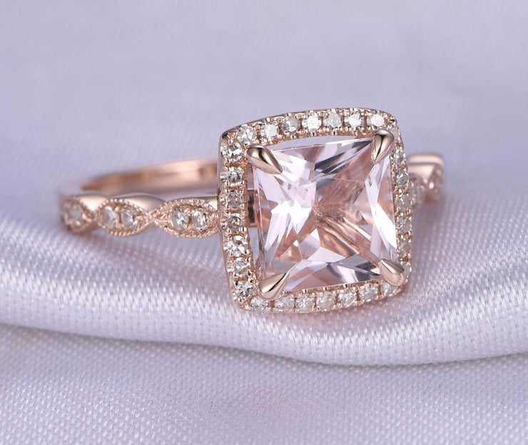 Antique Design 1.25 Carat Peach Pink Morganite Engagement Ring with Diamonds 