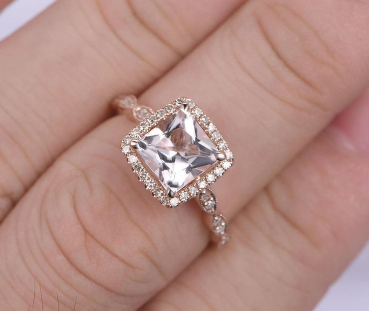 Antique Design 1.25 Carat Peach Pink Morganite Engagement Ring with Diamonds 
