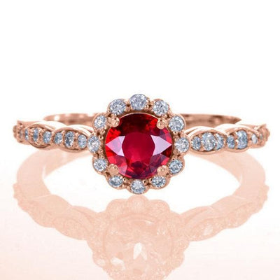 Antique Vintage Design 1.25 Carat Red Ruby and Moissanite Diamond Engagement Ring in 10k Rose Gold for Women on Sale