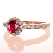 Antique Vintage Design 1.25 Carat Red Ruby and Moissanite Diamond Engagement Ring in 10k Rose Gold for Women on Sale