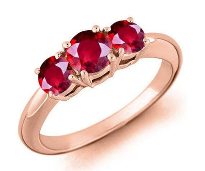 Trilogy Three Stone 1 Carat Red Ruby Engagement Ring in 10k Rose Gold for Women on Sale