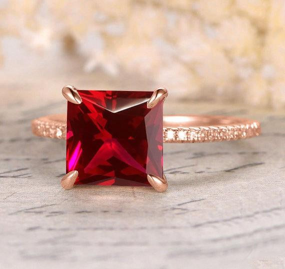 Antique Design 1.25 Carat Red Ruby and Moissanite Diamond Engagement Ring in 10k Rose Gold for Women