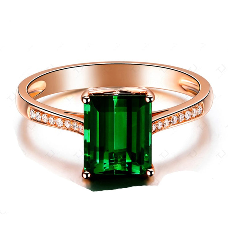 Luxurious 2 carat Green Emerald and Moissanite Diamond Classic Engagement Ring in Rose Gold