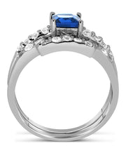 Luxurious 2 Carat Princess cut blue sapphire and White Moissanite Diamond Wedding Ring Set