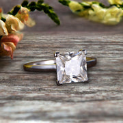 1.00 carat Classic Princess Cut Moissanite Diamond Solitaire Engagement Ring on 10k White Gold