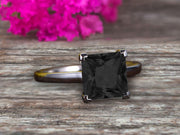 1.00 carat Classic Princess Cut Black Diamond Moissanite Diamond Solitaire Engagement Ring on 10k White Gold