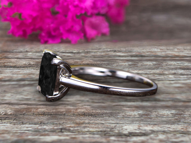 1.00 carat Classic Princess Cut Black Diamond Moissanite Diamond Solitaire Engagement Ring on 10k White Gold