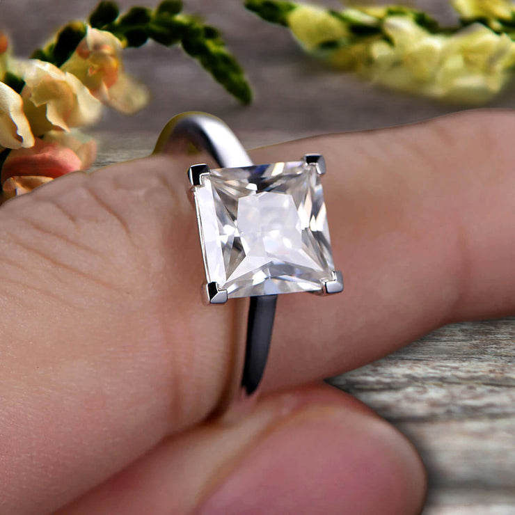 1.00 carat Classic Princess Cut Moissanite Diamond Solitaire Engagement Ring on 10k White Gold