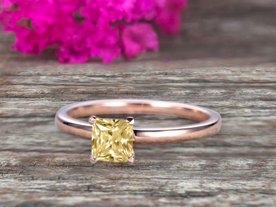 1.00 carat Classic Princess Cut Champagne Diamond Moissanite Diamond Solitaire Engagement Ring on 10k Rose Gold