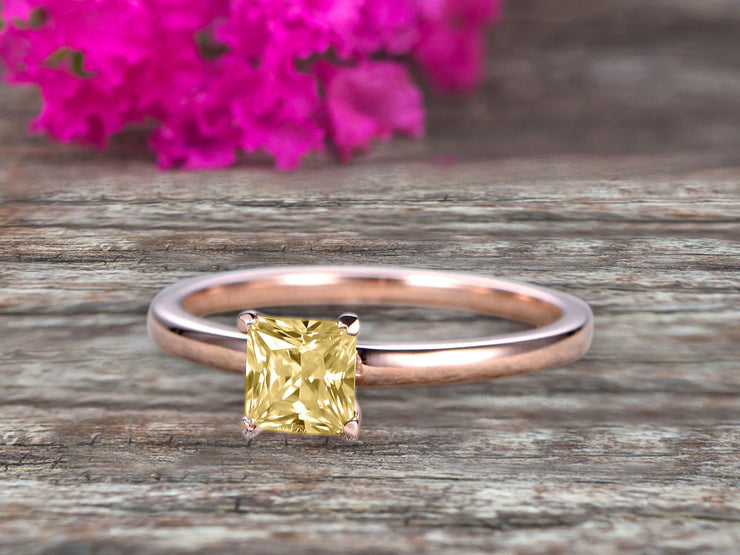 1.00 carat Classic Princess Cut Champagne Diamond Moissanite Diamond Solitaire Engagement Ring on 10k Rose Gold
