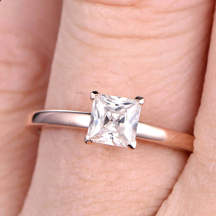 1.00 carat Classic Princess Cut Moissanite Diamond Solitaire Engagement Ring on 10k Rose Gold