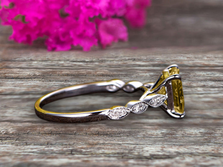 1.25 carat Classic Princess Cut Champagne Diamond Moissanite Diamond Engagement Ring on 10k White Gold Classic Vintage Art Deco