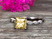 1.25 carat Classic Princess Cut Champagne Diamond Moissanite Diamond Engagement Ring on 10k White Gold Classic Vintage Art Deco