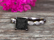 1.25 carat Classic Princess Cut Black Diamond Moissanite Diamond Engagement Ring on 10k White Gold Classic Vintage Art Deco