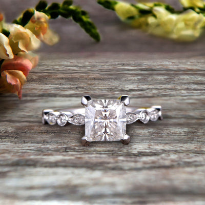 1.25 carat Classic Princess Cut Moissanite Diamond Engagement Ring on 10k White Gold 
