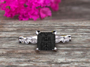 1.25 carat Classic Princess Cut Black Diamond Moissanite Diamond Engagement Ring on 10k White Gold 