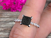 1.25 carat Classic Princess Cut Black Diamond Moissanite Diamond Engagement Ring on 10k White Gold 