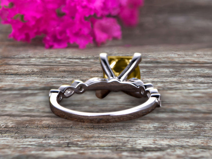 1.25 carat Classic Princess Cut Champagne Diamond Moissanite Diamond Engagement Ring on 10k White Gold 