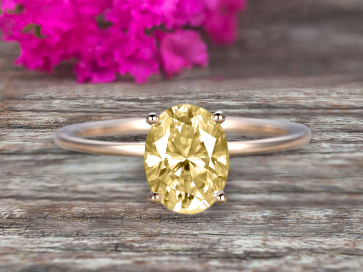 1.00 carat Classic Oval Champagne Diamond Moissanite Diamond Solitaire Engagement Ring on 10k Yellow Gold
