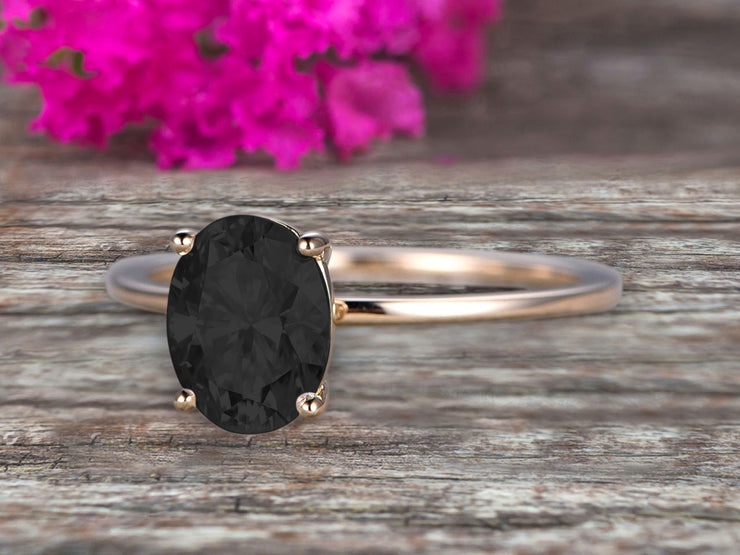 1.00 carat Classic Oval Black Diamond Moissanite Diamond Solitaire Engagement Ring on 10k Yellow Gold