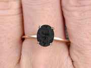 1.00 carat Classic Oval Black Diamond Moissanite Diamond Solitaire Engagement Ring on 10k Yellow Gold