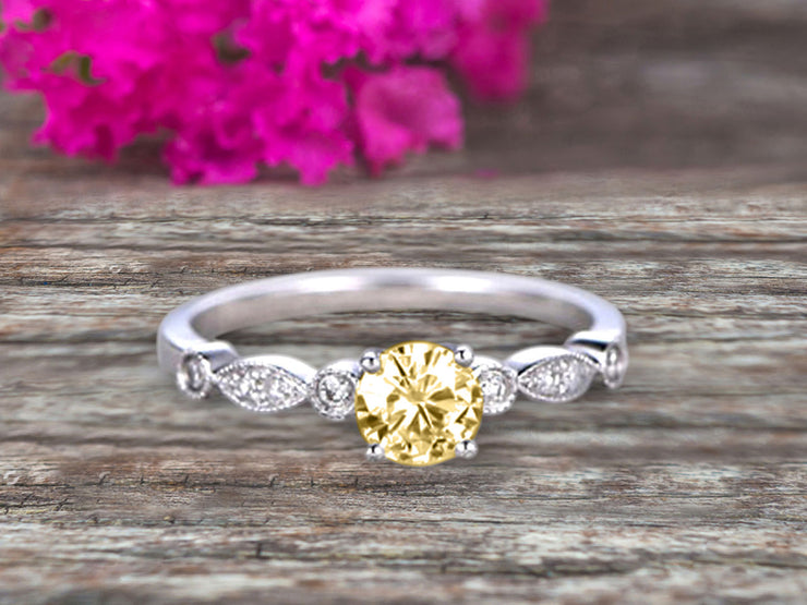 1.25 Carat Art Deco Style Round Champagne Diamond Moissanite Diamond Ring on 10k White Gold Vintage Style