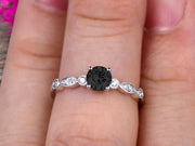 1.25 Carat Art Deco Style Round Black Diamond Moissanite  Diamond Ring on 10k White Gold Vintage Style