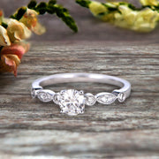 1.25 Carat Art Deco Style Round Moissanite  Diamond Ring on 10k White Gold Vintage Style