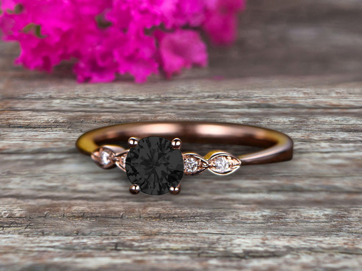 1.25 Carat Beautiful Round Black Diamond Moissanite Diamond Engagement Ring on 10k Rose Gold 