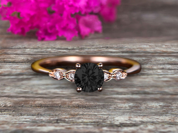 1.25 Carat Beautiful Round Black Diamond Moissanite Diamond Engagement Ring on 10k Rose Gold 