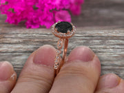 1.50 Carat Halo Black Diamond Moissanite Diamond Engagement Ring Classic Vintage Art Deco 10k Solid Rose Gold