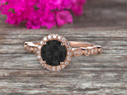 1.50 Carat Halo Black Diamond Moissanite Diamond Engagement Ring Classic Vintage Art Deco 10k Solid Rose Gold