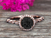 1.50 Carat Halo Black Diamond Moissanite Diamond Engagement Ring Classic Vintage Art Deco 10k Solid Rose Gold