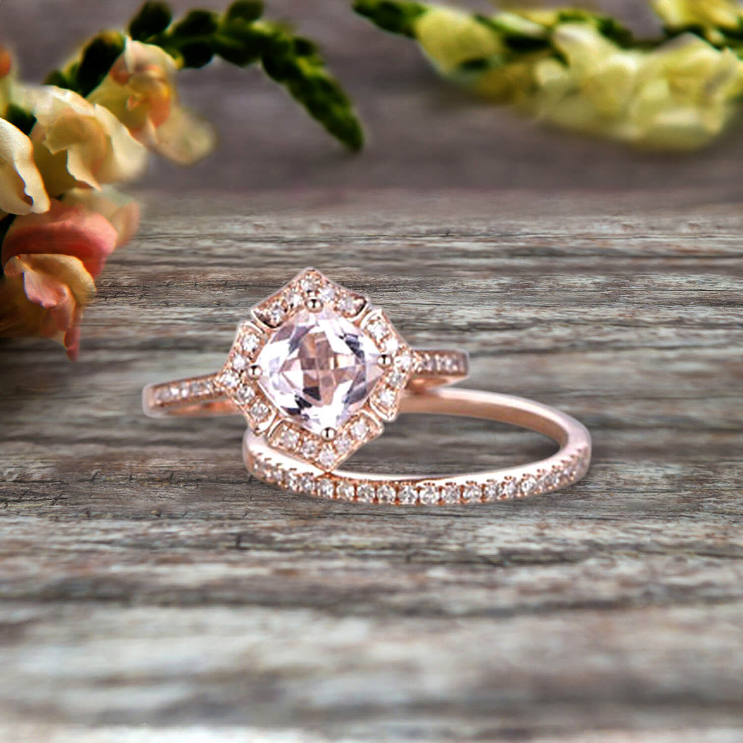 Cushion cut Diamond in Rose Gold Halo Engagement Ring - YouTube