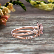 1.75 Carat Cushion Cut Morganite Wedding Set Bridal Engagement Ring On 10k Rose Gold Vintage Art Deco Antique Flower Halo Design