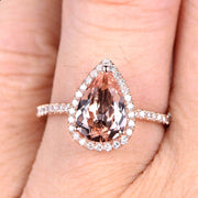 1.50 Carat Pear Shaped Morganite Engagement Ring On 10k Rose Gold Halo Teardrop Design Anniversary Gift Personalized for Brides