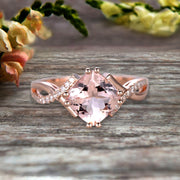 1.25 Carat Cushion Cut Morganite Engagement Ring Infinity Twisted Curved Promise Ring On 10k Rose Gold