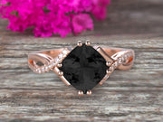 1.25 Carat Cushion Cut Black Diamond Moissanite Engagement Ring Infinity Twisted Curved Promise Ring On 10k Rose Gold
