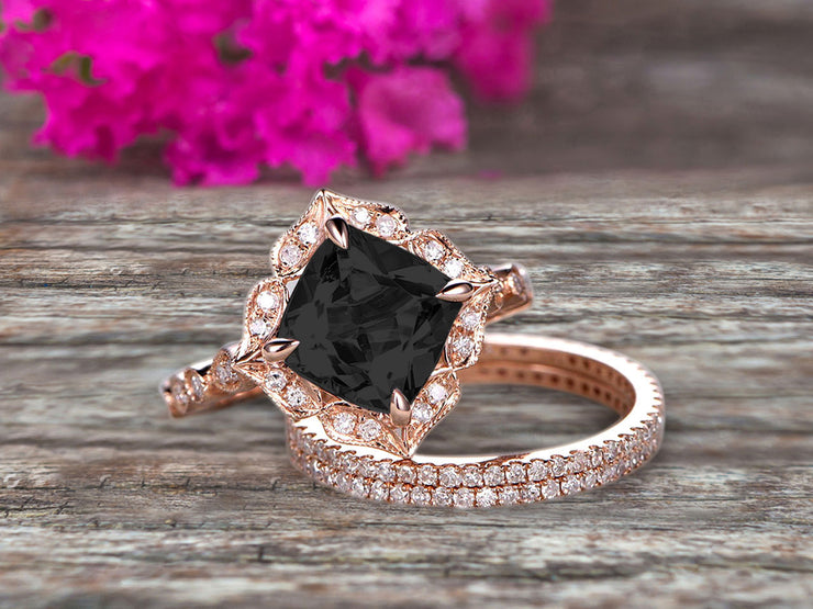 Trio Set 10k Rose Gold Carat Black Diamond Moissanite Wedding