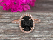 10k Rose Gold 1.50 Carat Black Diamond Moissanite Halo Engagement Ring Oval Cut Anniversary Ring Art Deco