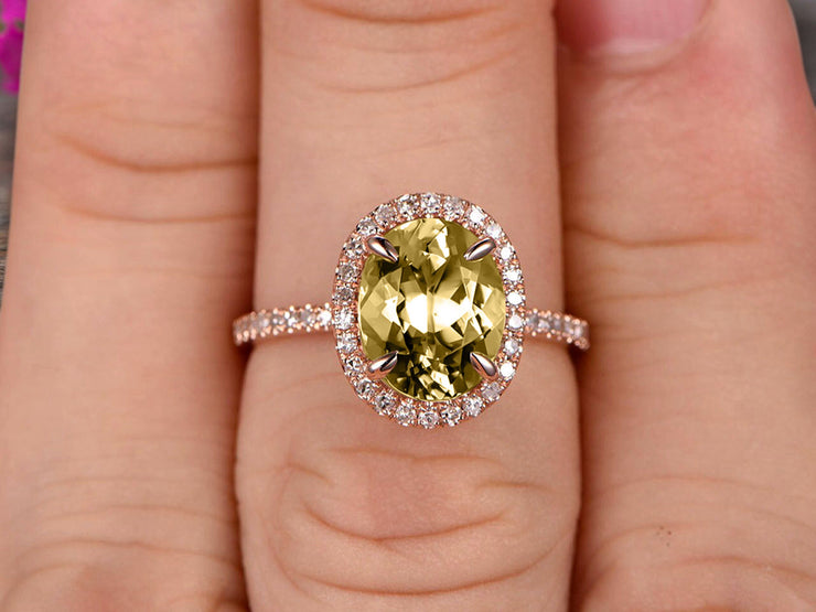 10k Rose Gold 1.50 Carat Champagne Diamond Moissanite Halo Engagement Ring Oval Cut Anniversary Ring Art Deco