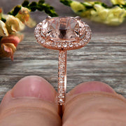 10k Rose Gold 1.50 Carat Morganite Halo Engagement Ring Oval Cut Anniversary Ring Art Deco