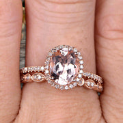 1.75 Carat Morganite Wedding Set Engagement Ring Oval Shaped Art Deco Bridal Ring On 10k  Rose Gold 